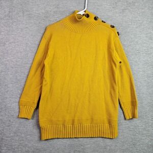 Anthropologie Women's Sz XS Mustard Mock Neck Sweater Button Shoulder Knit